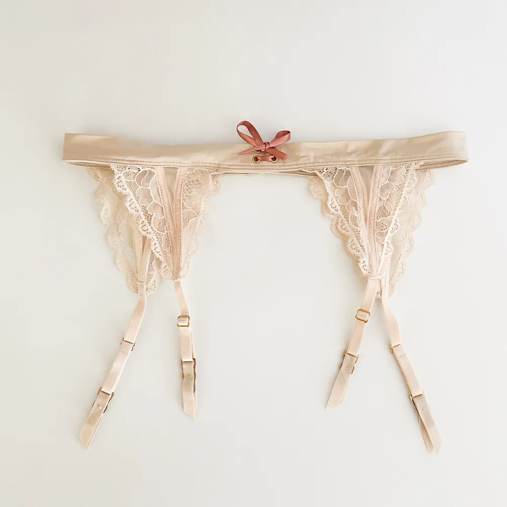 The Sororit Collection: Darling Parfait Pink & Dusty Rose Ribbon Bow Garter  Belt (Large)  sororit.