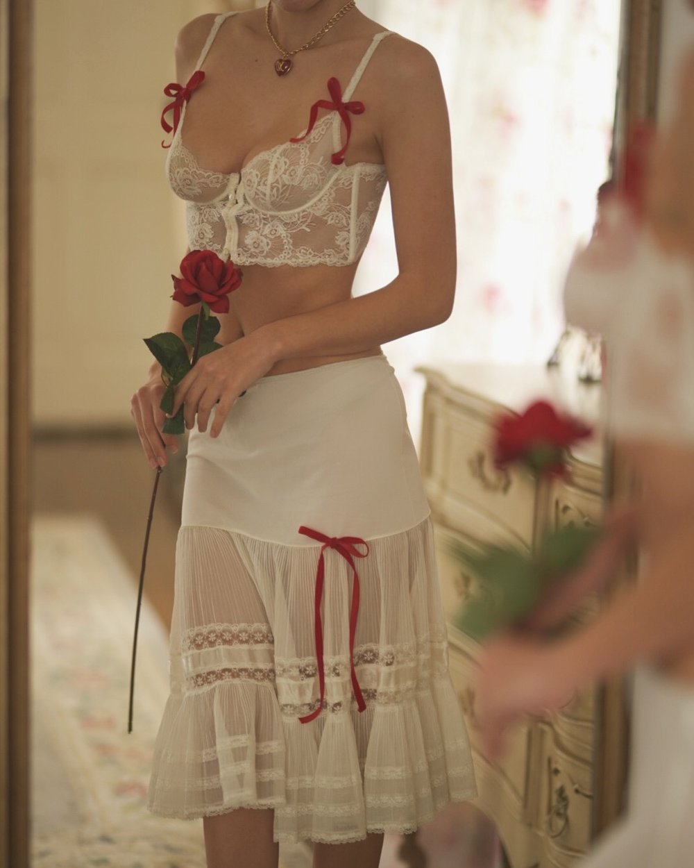 The Sororité Collection: Vintage White & Red Bow Embellished Bustier &  Skirt Two-Piece Ensemble (S-M) — sororité.