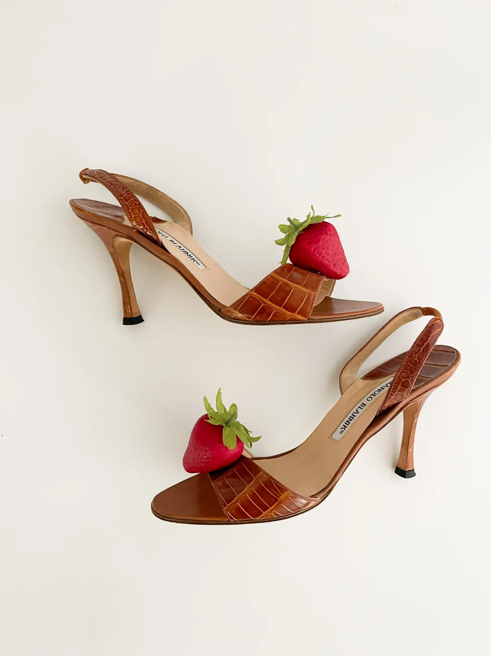Manolo Blahnik Brown Leather Sandal Heels With Reworked