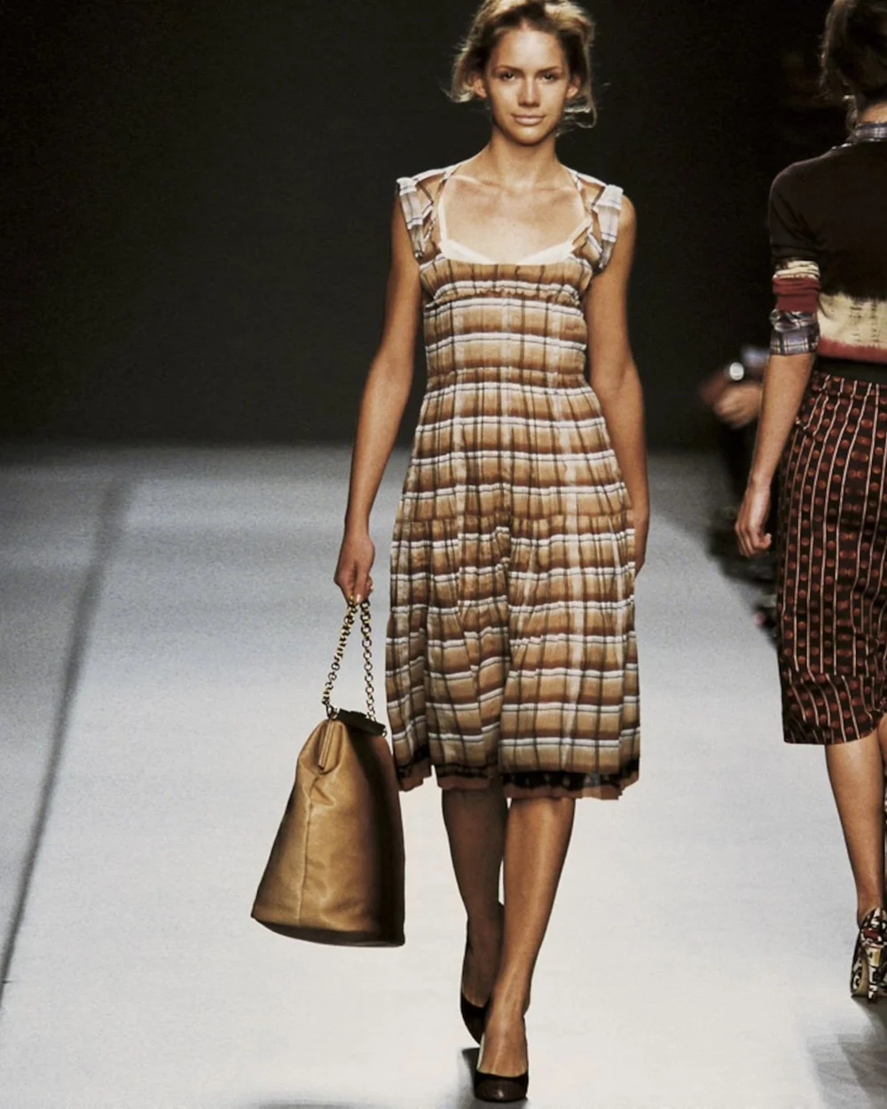 Prada S/S 2004 Vintage Blue Plaid Pleated Button-Up Dress (XS-S)  sororit.