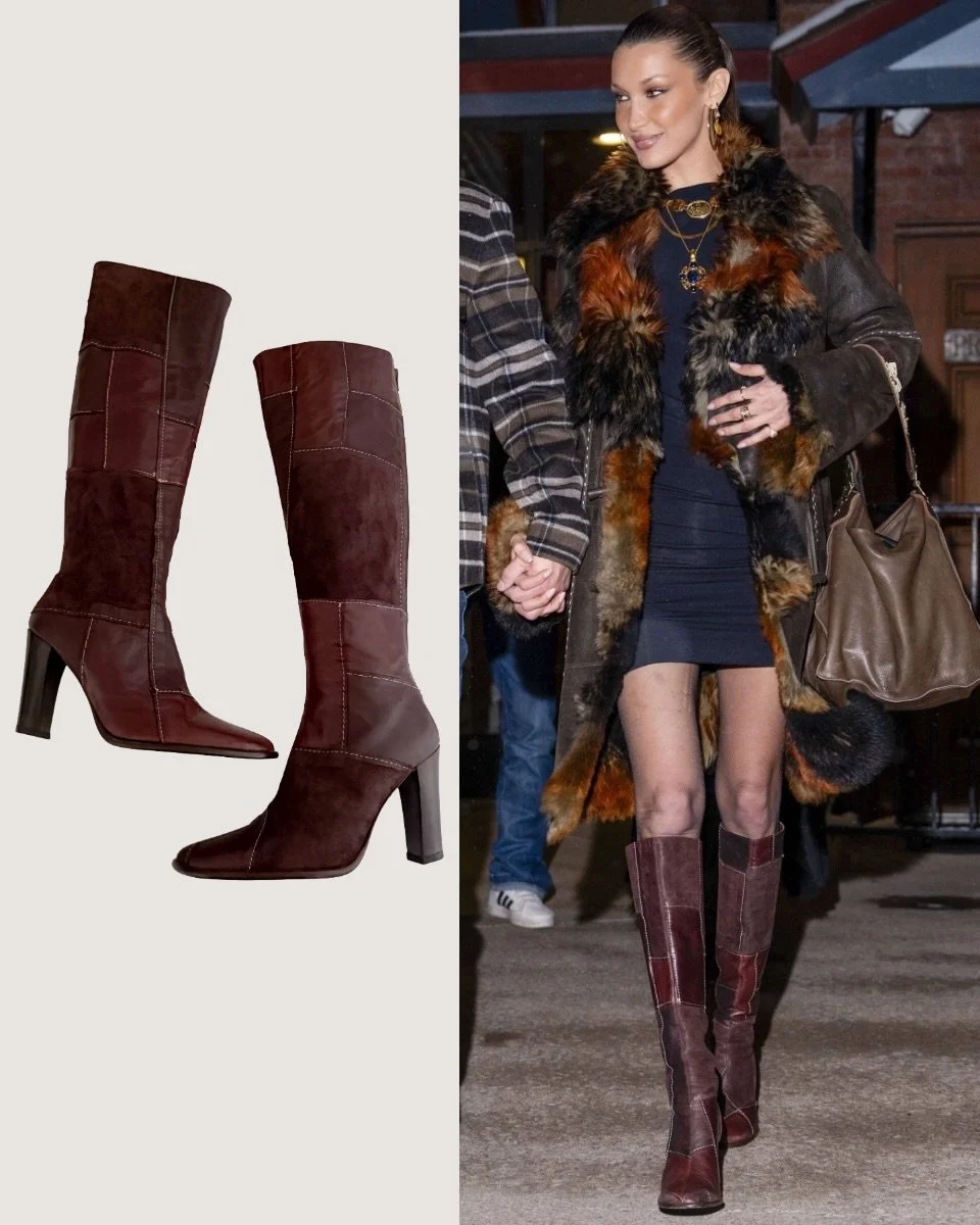 Returning to sororit&eacute;: a pair of vintage French designer patchwork leather boots &mdash; the same style as seen on @bellahadid from our shoppe. 👢 Online next Friday, February 6th in the sororit&eacute; apr&egrave;s-ski collection.