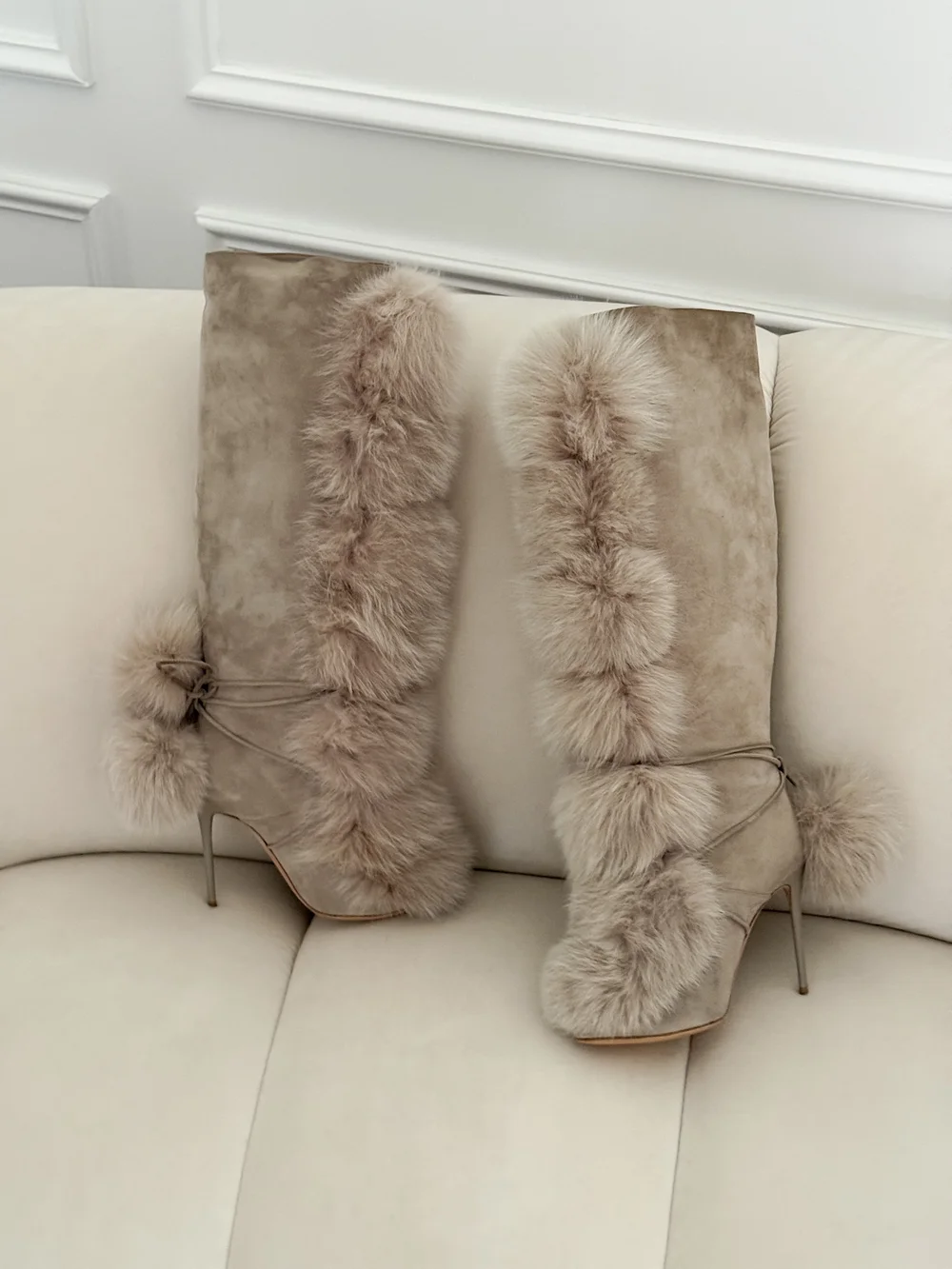 Jimmy Choo Suede Fox Fur Knee High Boot Heels (US 7 / IT 37