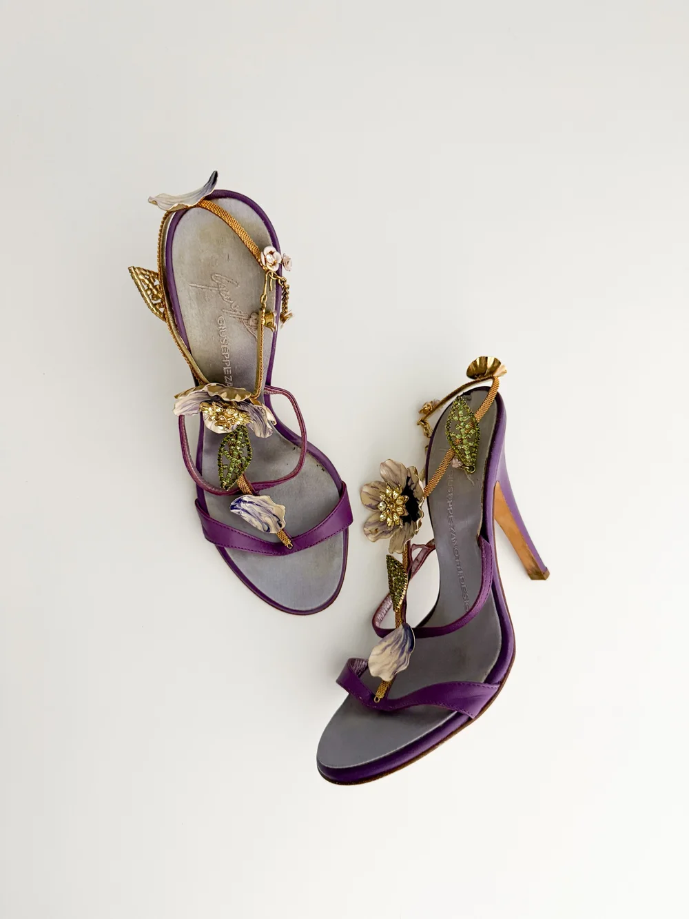Giuseppe Zanotti Italian Vintage Floral Purple Sandal Heels (IT