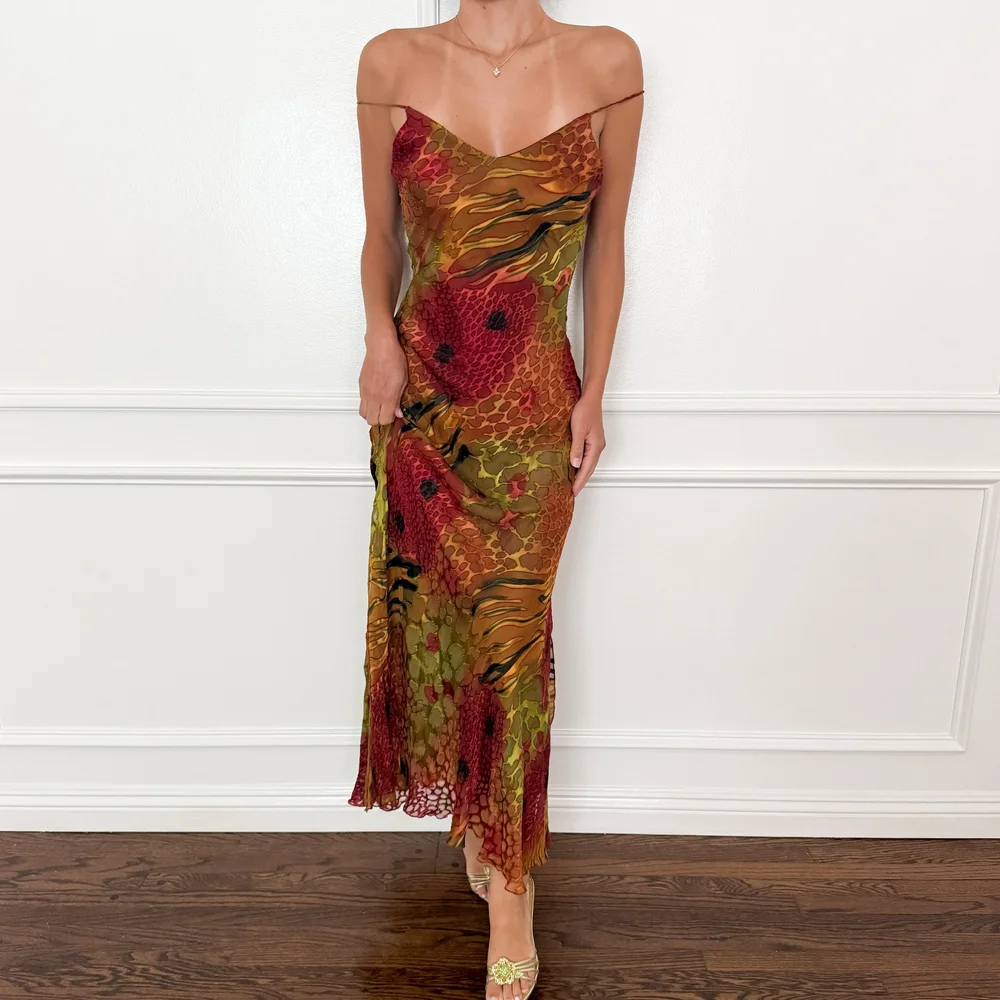 silk watercolor dress Vintage 100% Satin Silk Watercolor Dress (Medium) — sororité