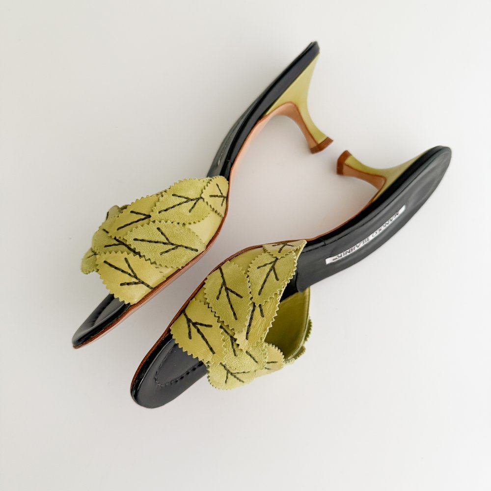 Manolo Blahnik Green Leaf Sandal Heels (US 8.5 / IT 39 Manolo Blahnik Green Leaf Sandal Heels (US 8.5 / IT 39