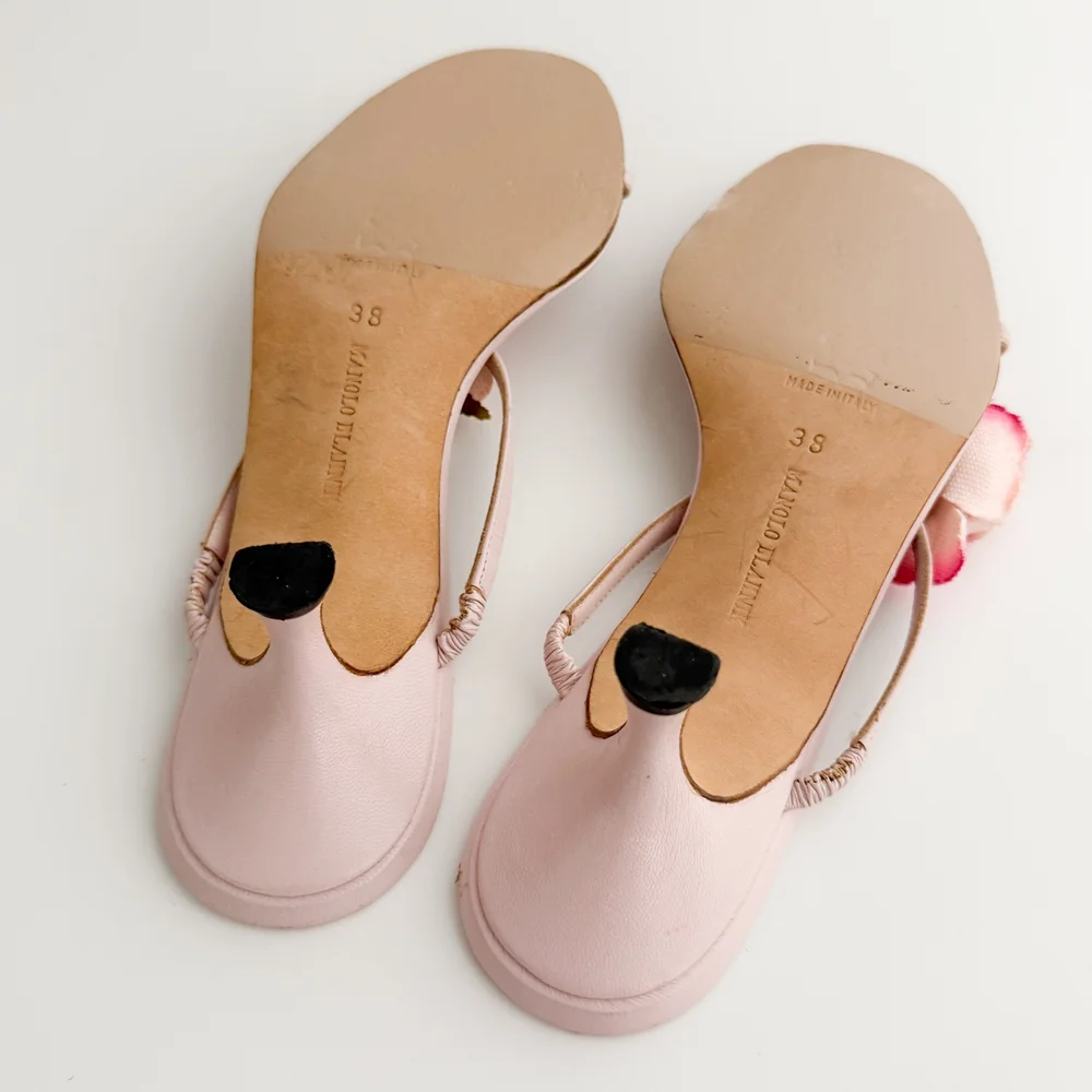 Manolo Blahnik Vintage Pink Flower Sandal Heels (US 7 / IT 38