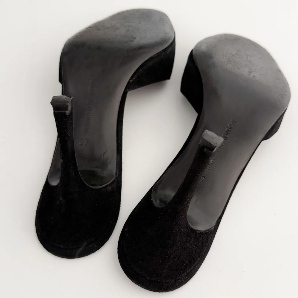 【新品】MANOLO BLAHNIK LISTONY スエード37 Manolo Blahnik Suede Cross Mule Heels (US 7 / IT 37) — sororité.