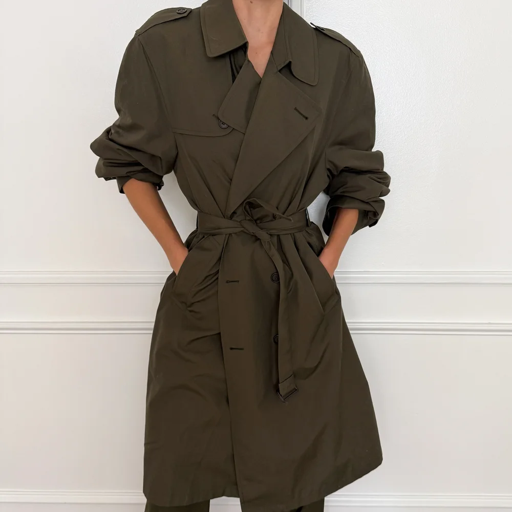 Christian Dior Vintage 1970's Chic Olive Oversized Trench Coat