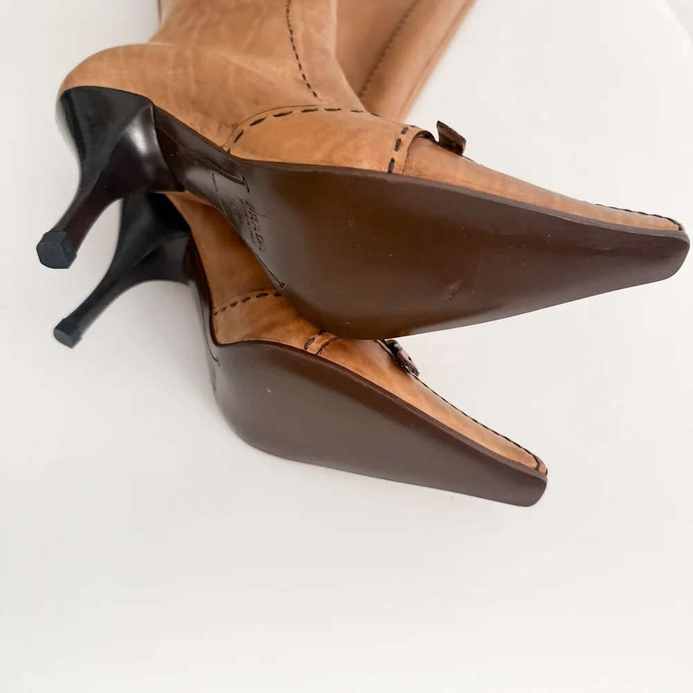 Prada Vintage Brown Leather Stitched Bow Boot Heels (US 7 / IT
