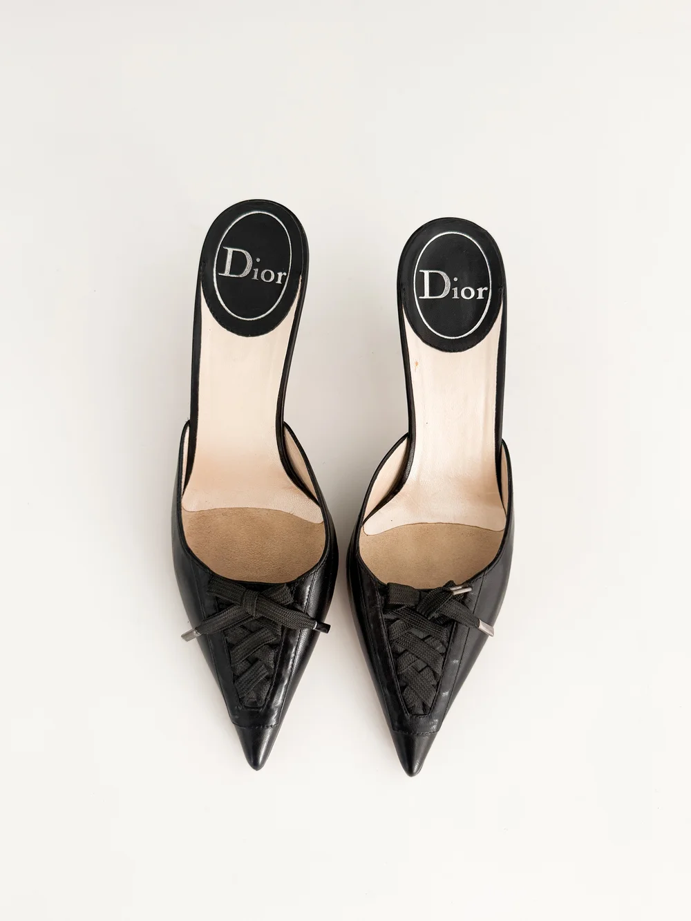 Christian Dior Black Leather Lace-Up Bow Mule Heels (US 8 / IT 39