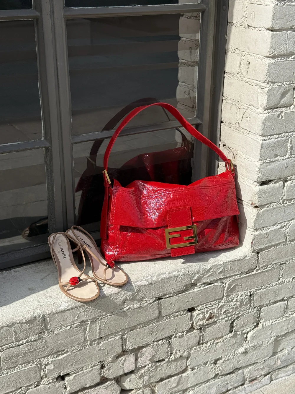 Fendi Vintage Jumbo Red Patent Leather Baguette Bag — sororité.