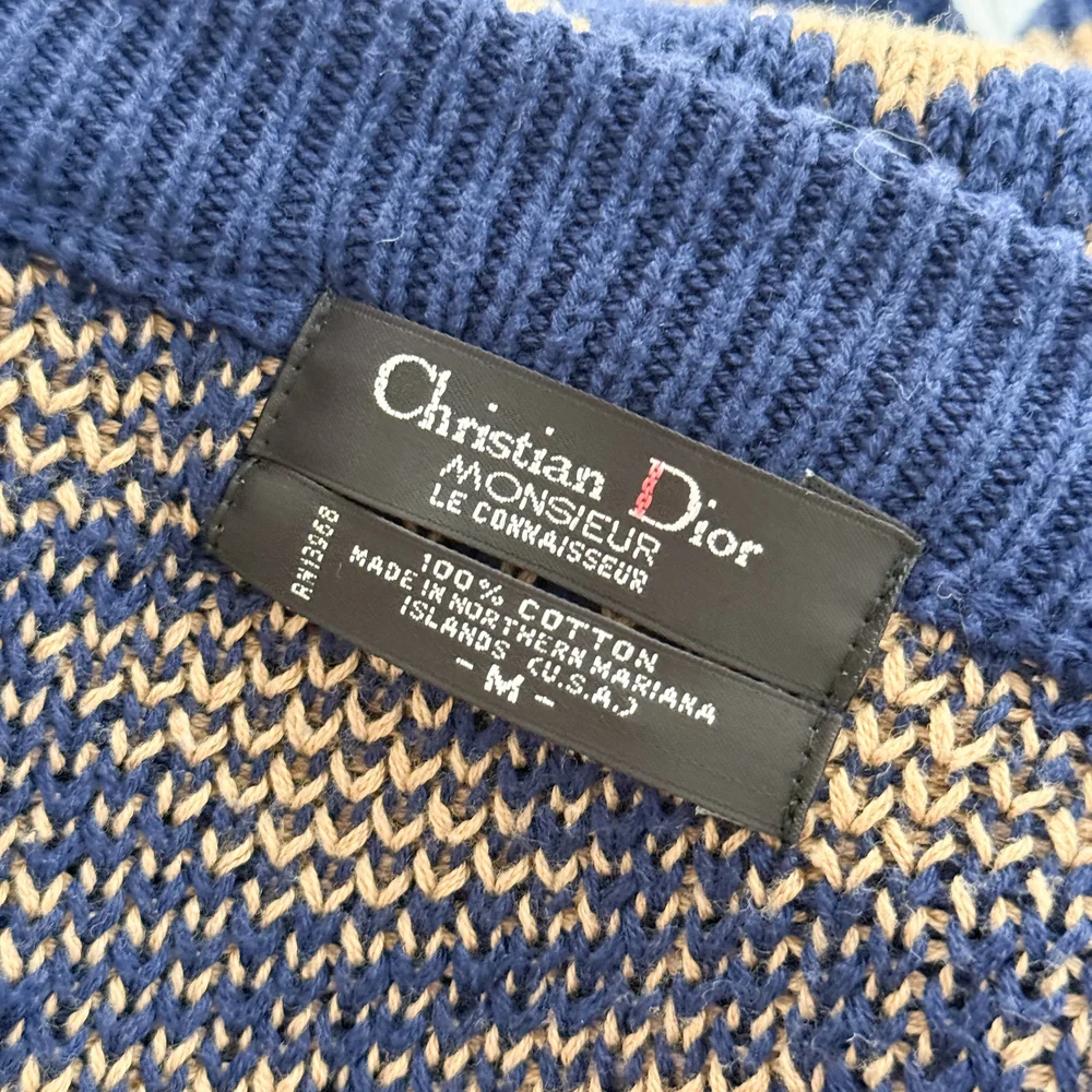Christian Dior Vintage Blue & Tan Knit Oversized Cardigan