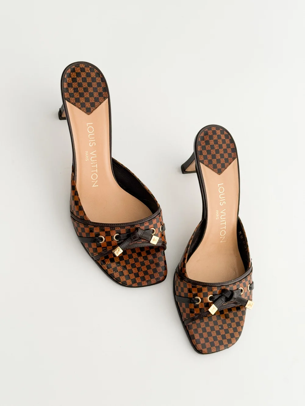 靴 LV Damier Mule Sandals Brown 37.5 Y2K Louis Vuitton Vintage Brown Damier 