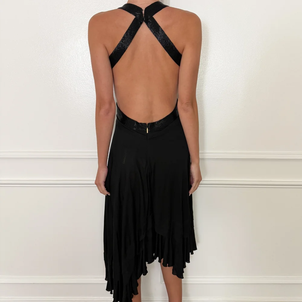 Roberto Cavalli 2008 Luxurious Black Silk Sequin Beaded Dress