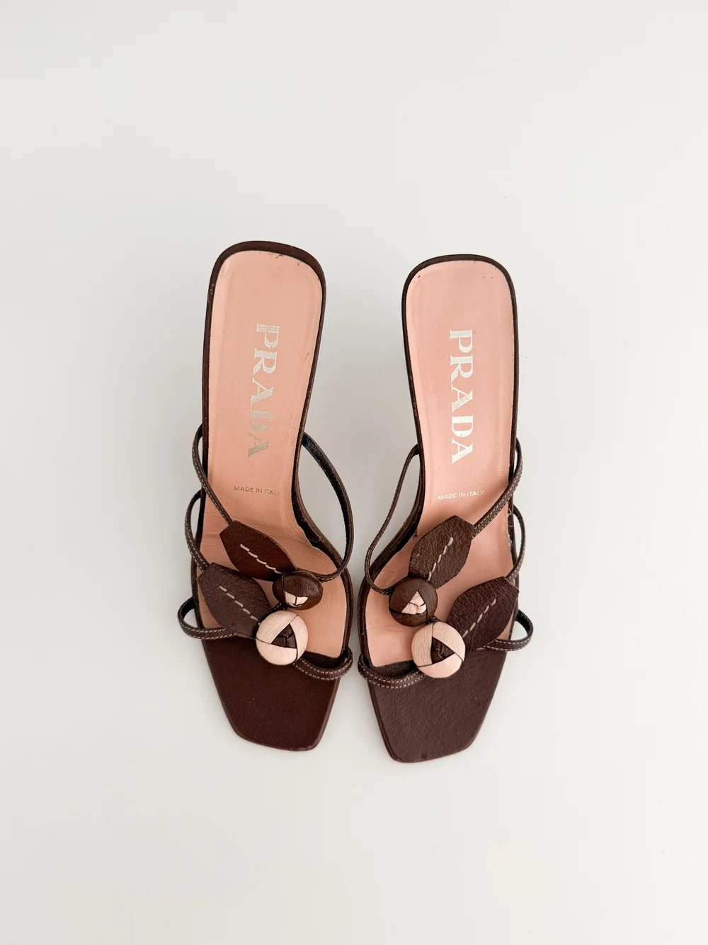 Prada Vintage Leather Flower Sandal Heels (IT 36) — sororité.