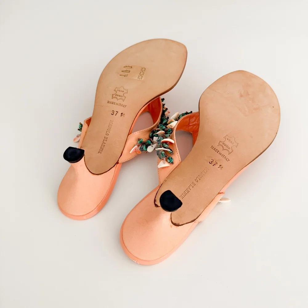 MANOLO BLAHNIK サンダル オレンジ 売り切りSALE！ Manolo Blahnik | Pertinanu 50 orange leather mules | Savannahs