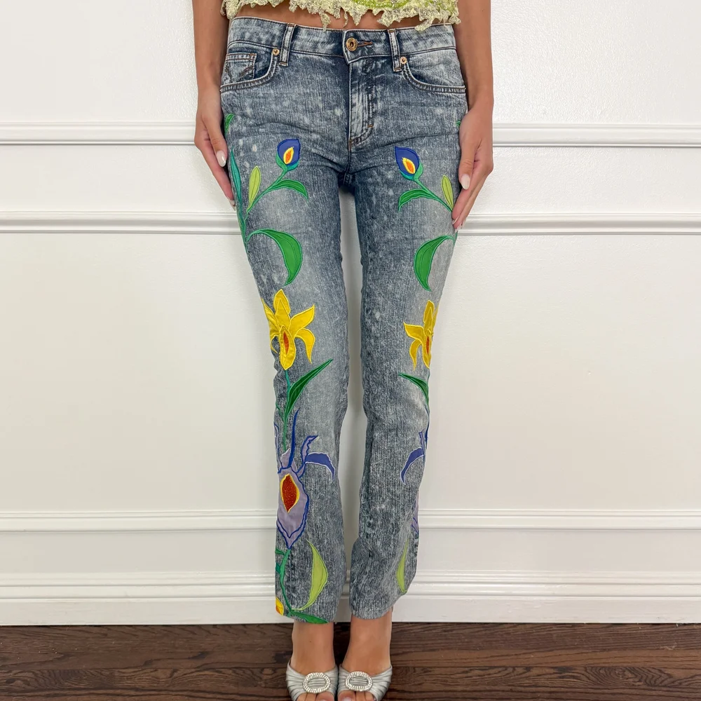 Dolce & Gabbana D&G Vintage Floral Embroidered Jeans (Size 27