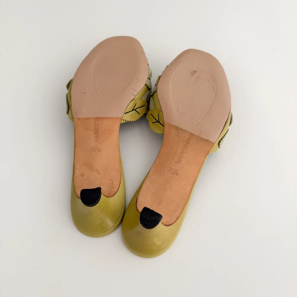 Manolo Blahnik Green Leaf Sandal Heels (IT 36.5) — sororité.