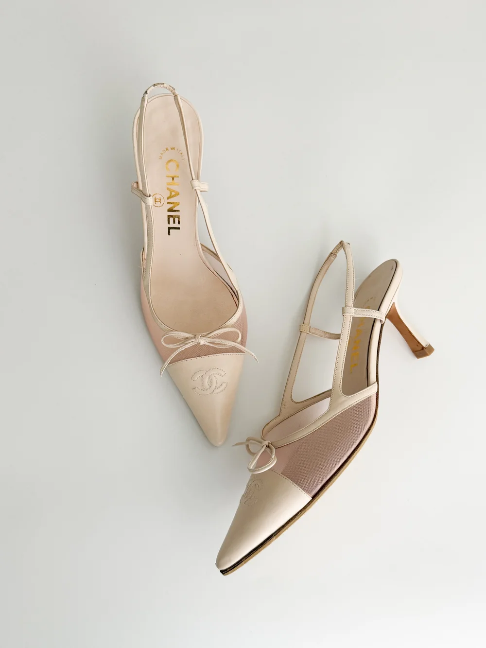 専用 Chanel Beige Bow Heels 35 1/2 Chanel Vintage 2005 Iconic 