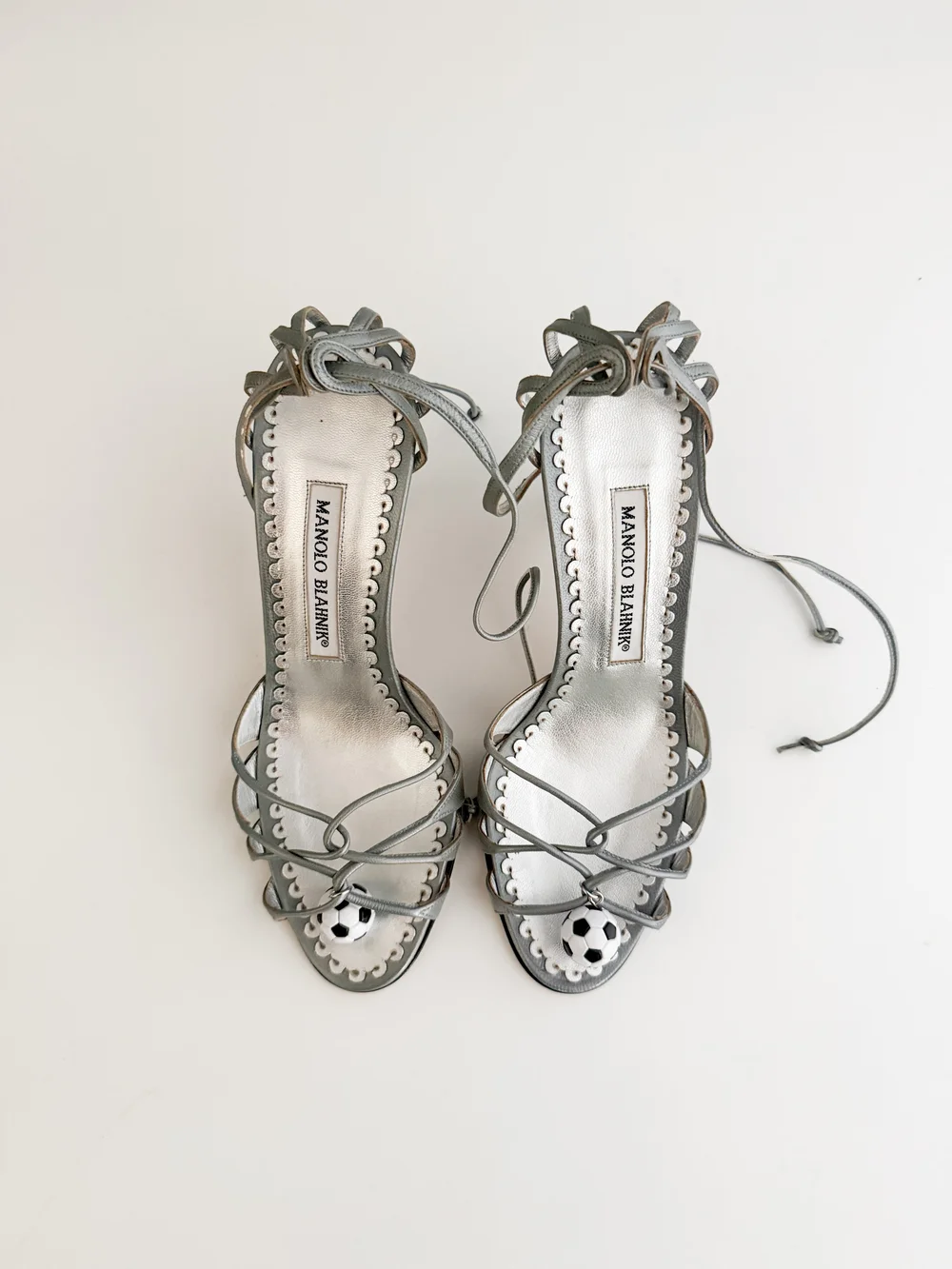 Manolo Blahnik Soccer Ball Reworked Metallic Sandal Heels (IT 36