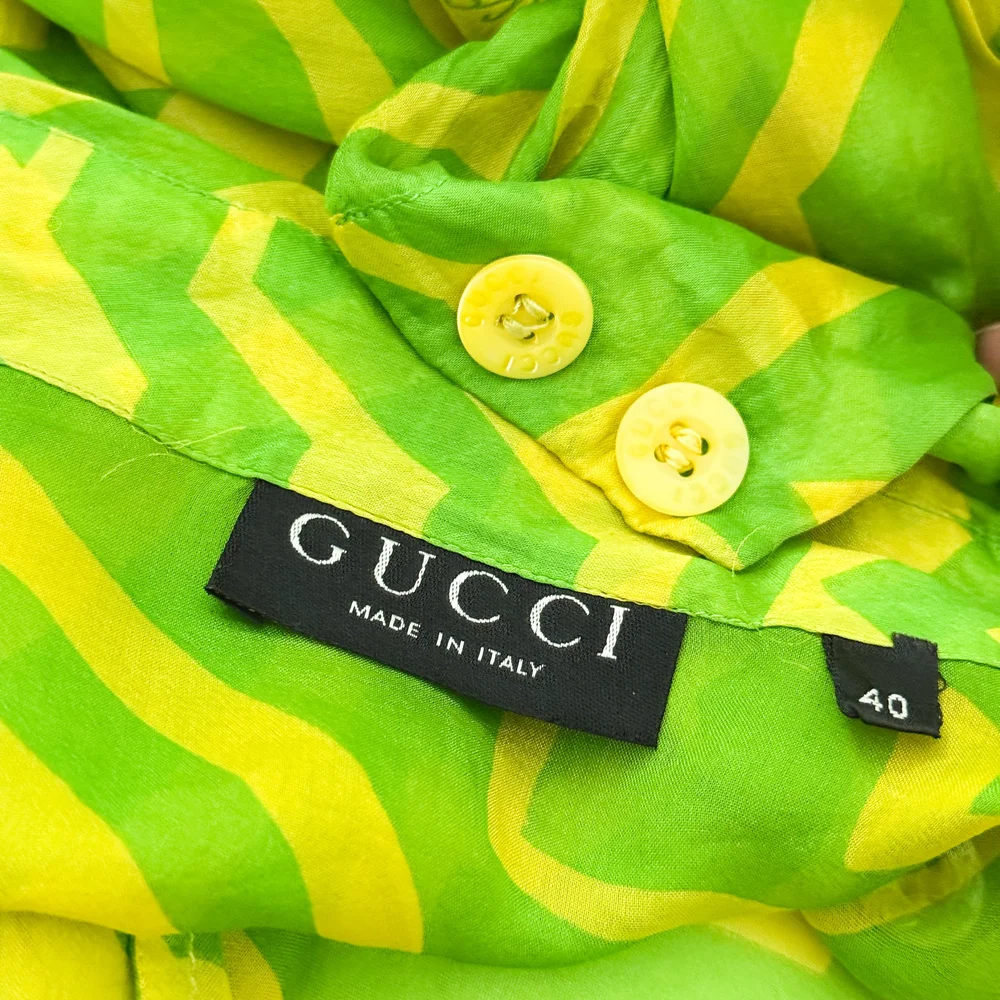 トップス gucci by tom ford Sherry Line Shirt Gucci S/S 1996 By Tom Ford Iconic 100% Silk Lemon & Lime