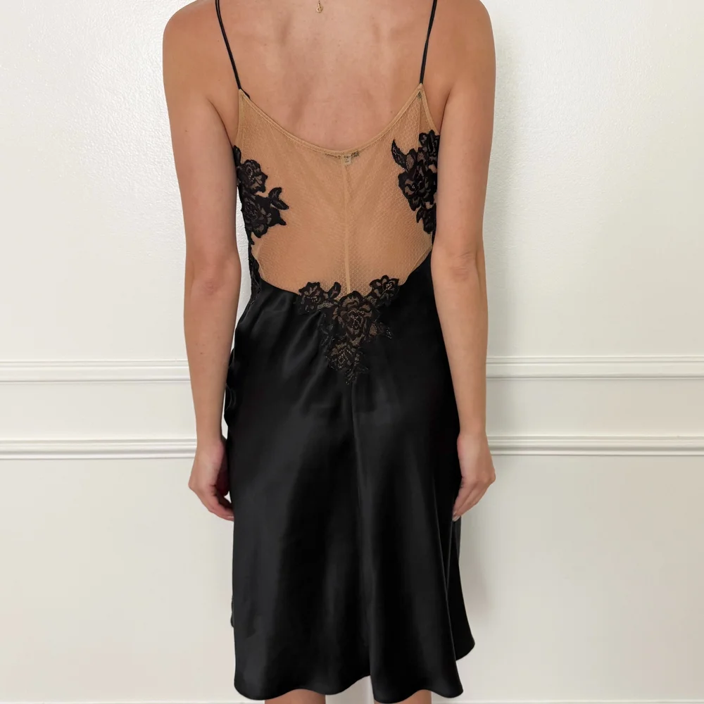 ラペルラ　la perla Black Label 　ドレス　シルク　SILK La Perla Silk Black Sheer Embroidered Slip Dress (Multiple Sizes