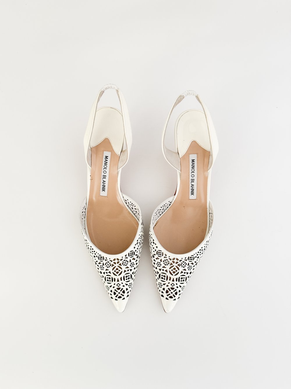 Manolo Blahnik Ivory Cutout Slingback Mule Heels (US 8.5 Manolo Blahnik Ivory Cutout Slingback Mule Heels (US 8.5