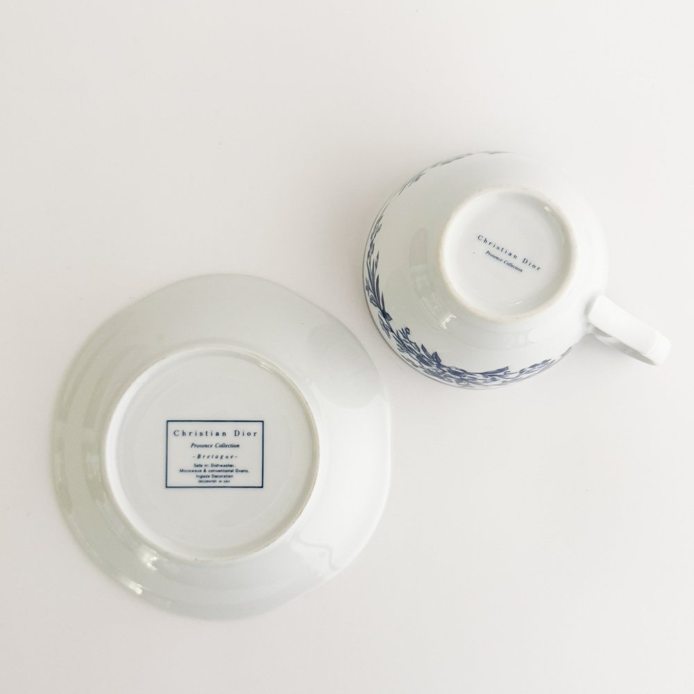 Christian Dior White & Blue Floral Cup & Saucer Tea Set — sororité.