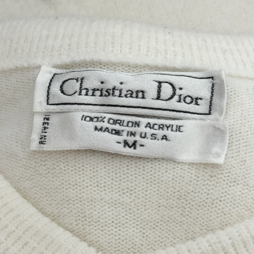 90s Christian Dior ロゴ 刺繍 ニット セーター M Christian Dior Vintage White Embroidered 