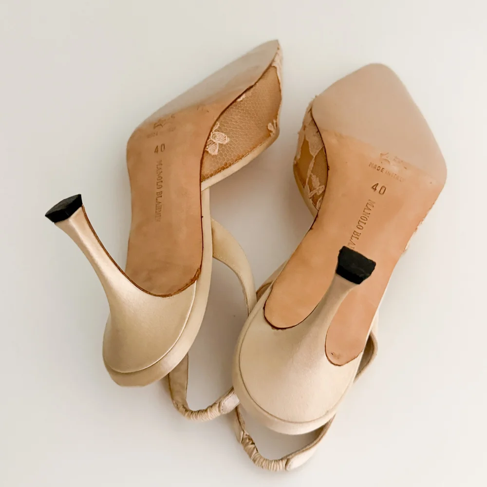 Manolo Blahnik Vintage Cream Lace Slingback Mule Heels (US 9 / IT