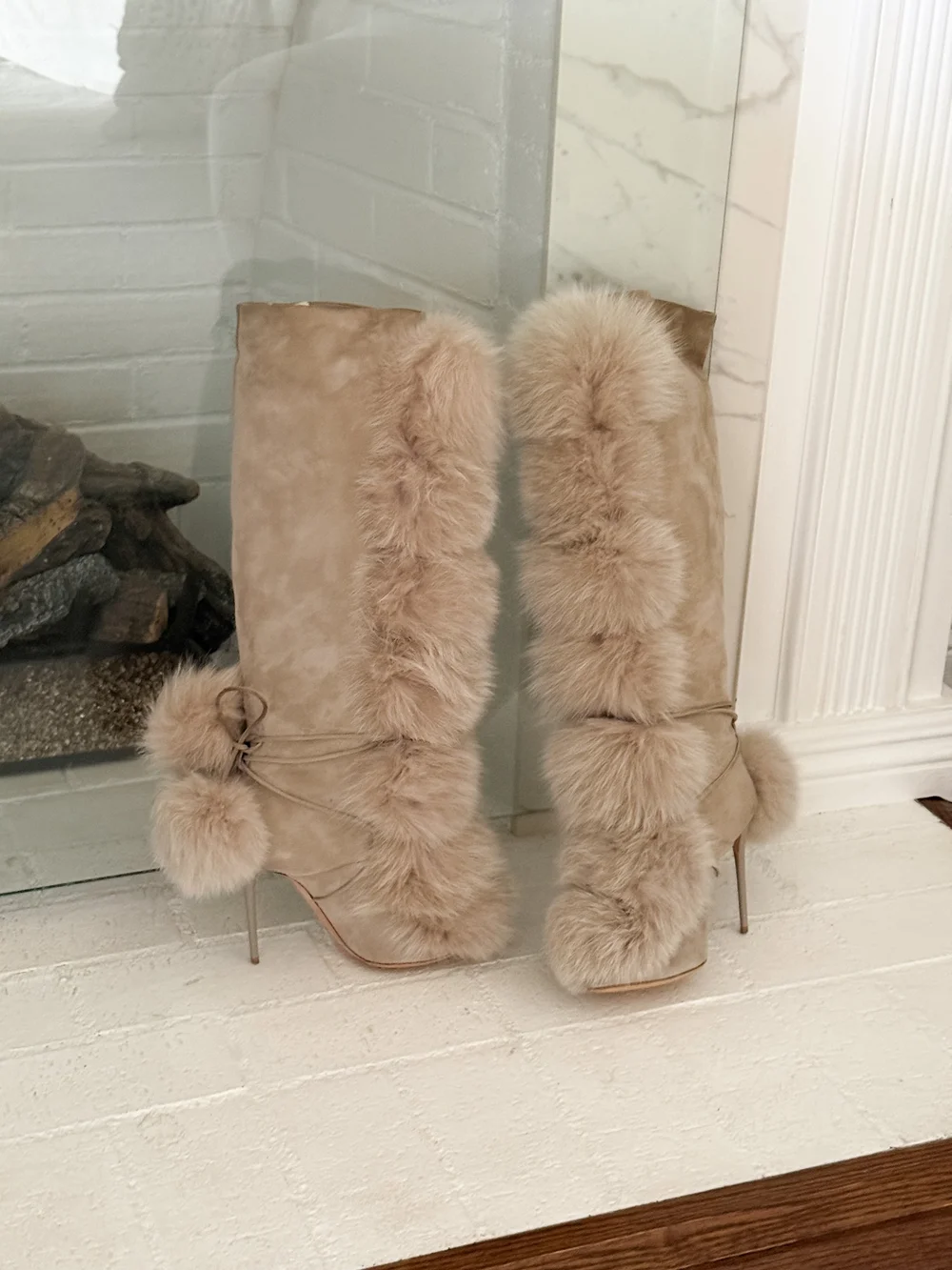 Jimmy Choo Suede Fox Fur Knee High Boot Heels (US 7 / IT 37