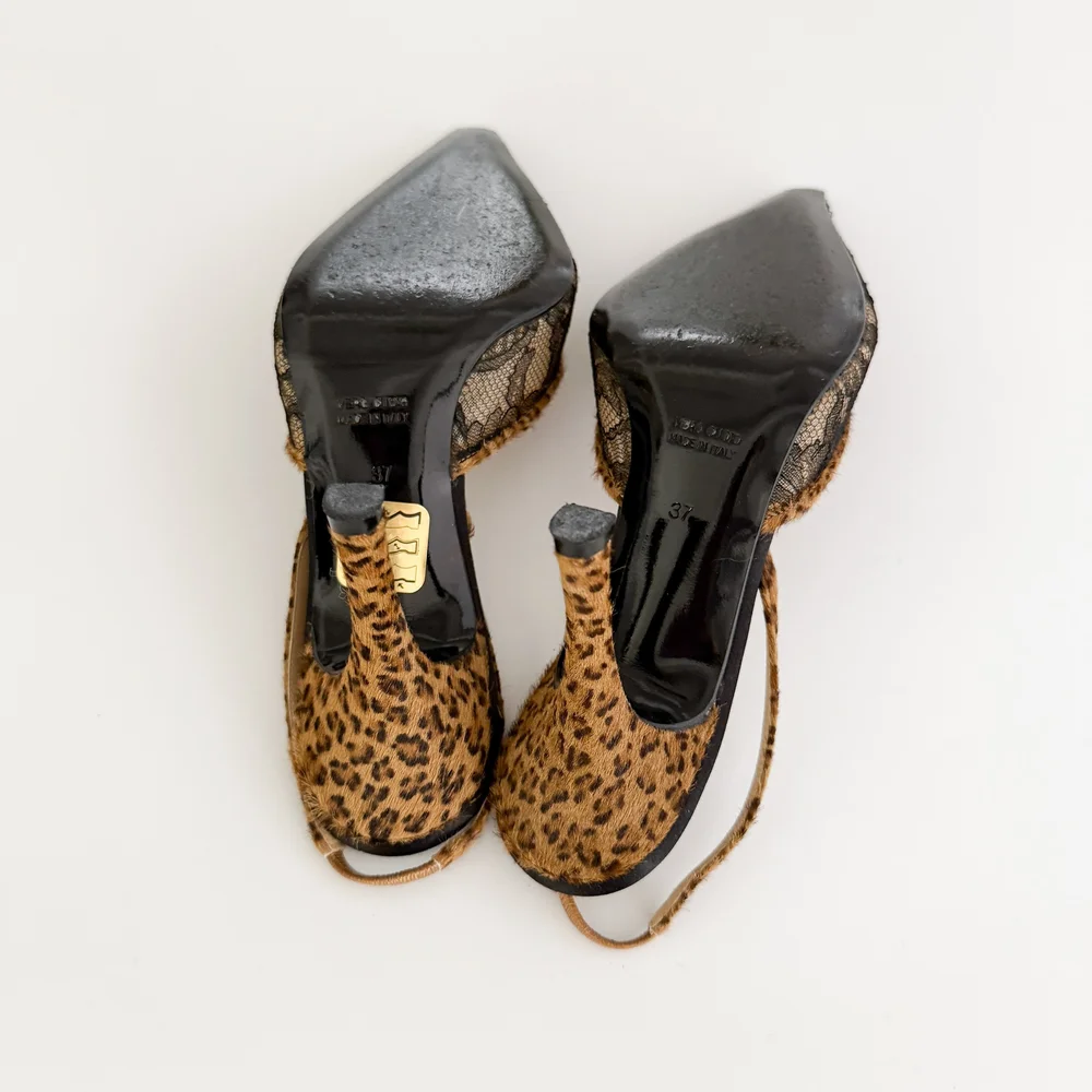 René Caovilla Luxurious Italian Lace Leopard Bow Slingback