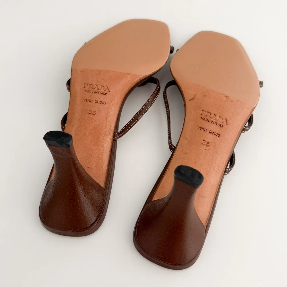 Prada Vintage Leather Flower Sandal Heels (IT 36) — sororité.