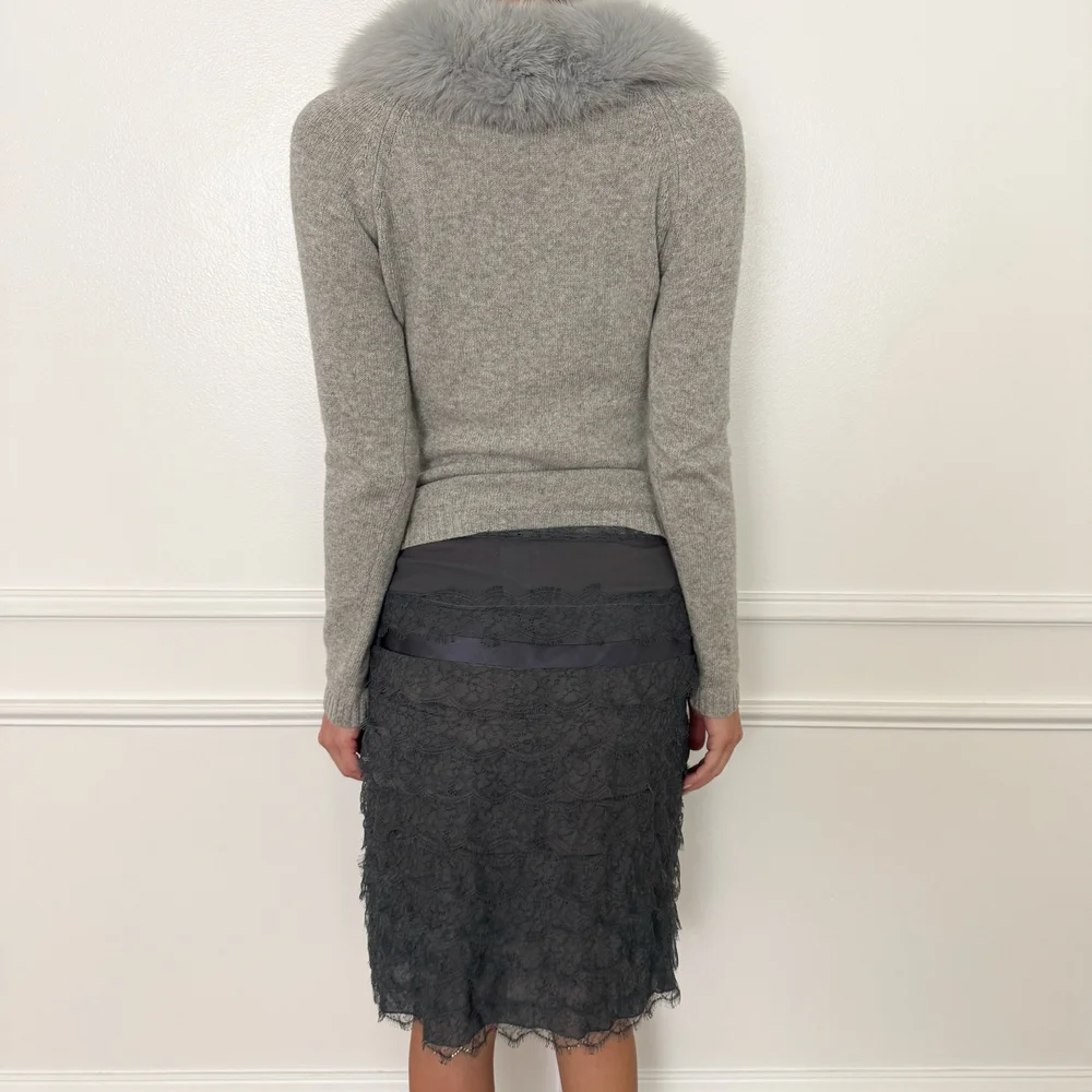 Blugirl by Blumarine Gray Faux Fur Lined Sequin Bow Embellished