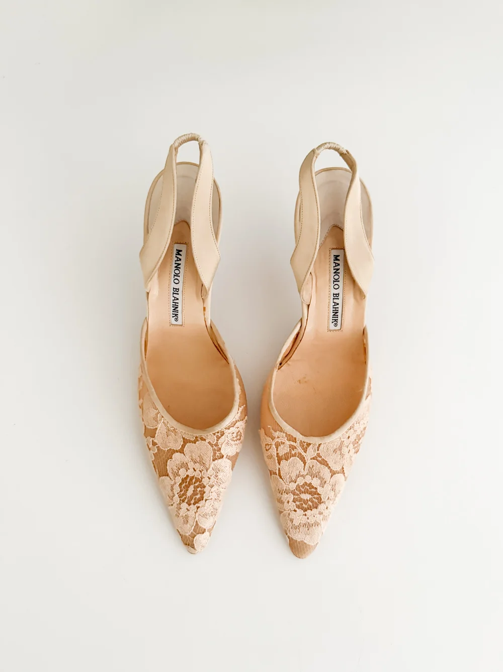 Manolo Blahnik Vintage Cream Lace Slingback Mule Heels (US 9 / IT