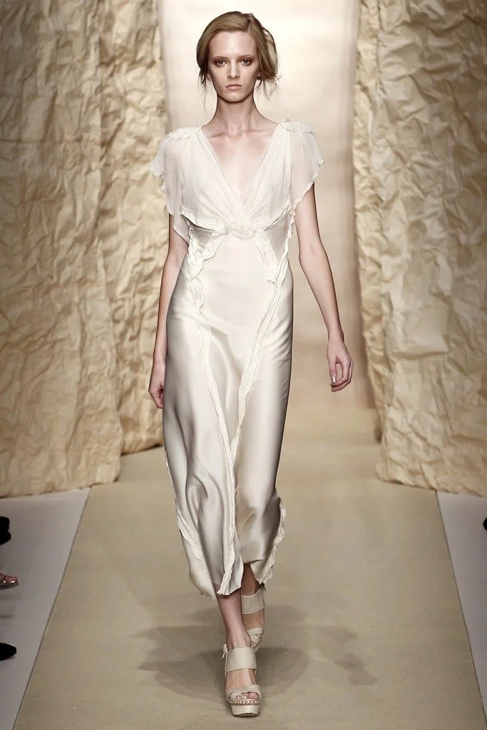 Donna Karan S/S 2011 Antique Pongee Silk Distressed Slit Slip Gown (Medium)   sororit.