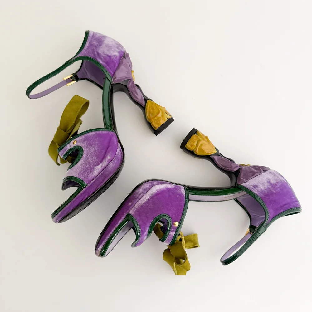 Prada S/S 2008 Fairy Collection Archival Velvet Flower Heels