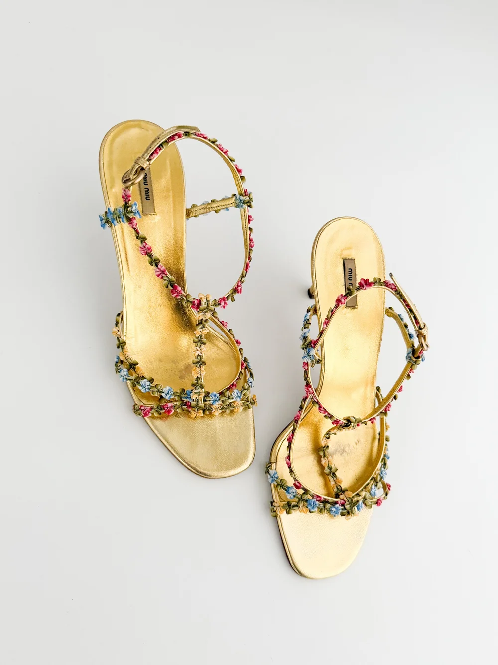Miu Miu Vintage Golden Floral Sandal Heels (US 8.5 / IT 39