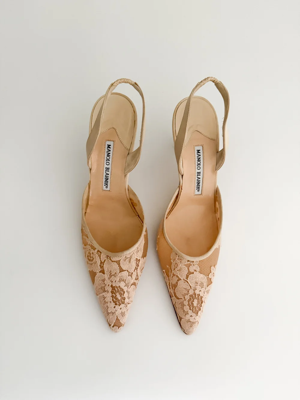 Manolo Blahnik Vintage Cream Lace Slingback Mule Heels (US 9 / IT