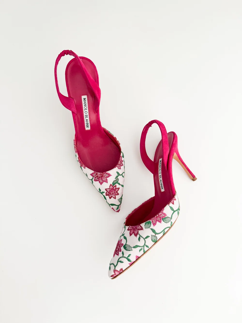 Manolo Blahnik Floral Embroidered Slingback Mule Heels (US 8