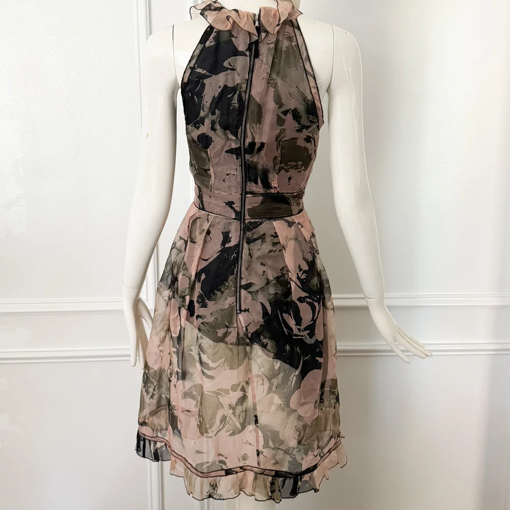 Dolce & Gabbana D&G 100% Silk Watercolor Floral Ruffled High-Neck Mini Dress  - As Seen on Gossip Girl (XS)  sororit.