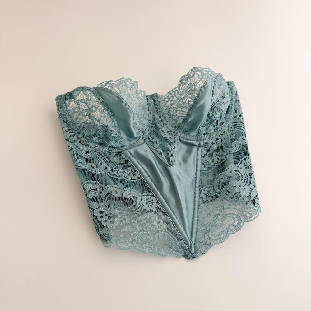 Christian Dior Vintage Classic Pearly Blue Floral Lace Bustier
