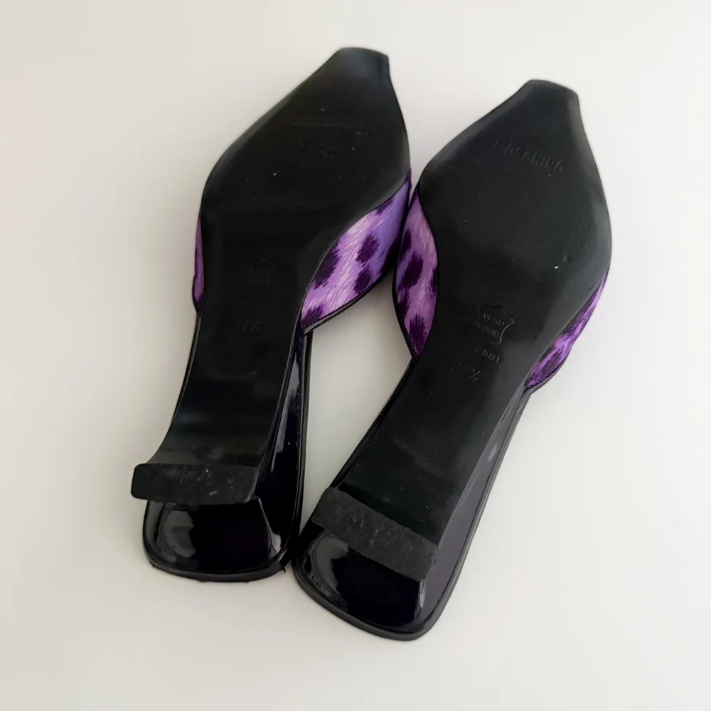 Moschino Vintage Purple Leopard Bow Mule Heels (US 7 / IT 37.5