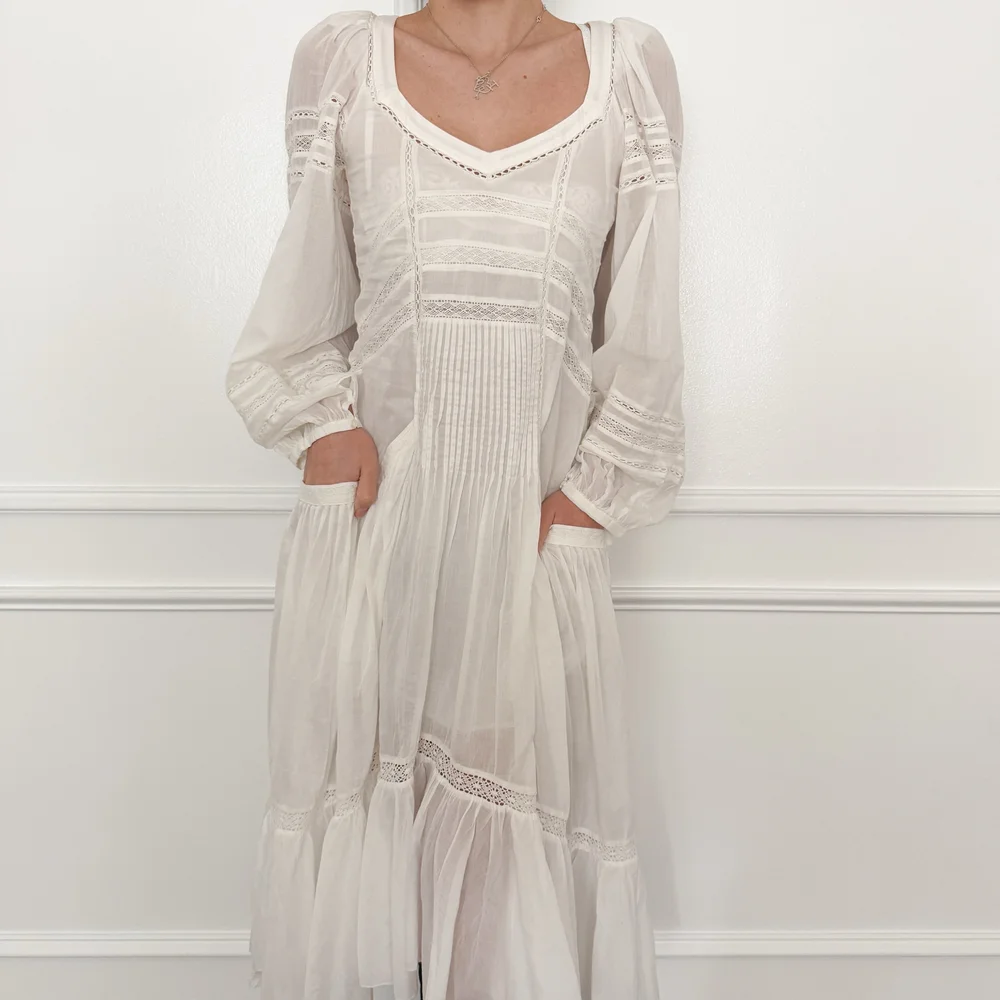 Isabel Marant Angelic White Crochet Lace Prairie Gown (M-L