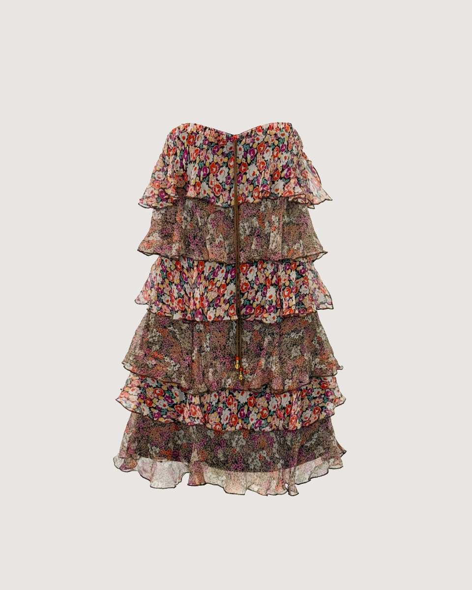 tiered ruffle silk mini dress By Anthropologie Tiered Ruffle Silk Mini Dress