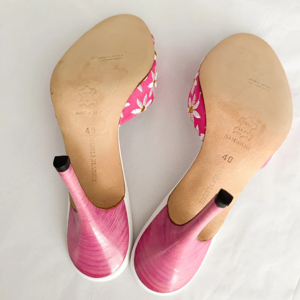 Manolo Blahnik Pink Daisy Sandal Heels (US 9.5 - 10 / IT 40