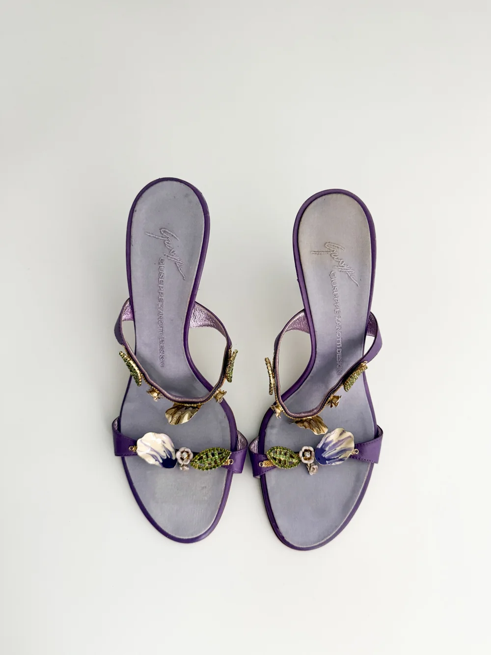 Giuseppe Zanotti Italian Vintage Floral Rhinestone Purple Sandal