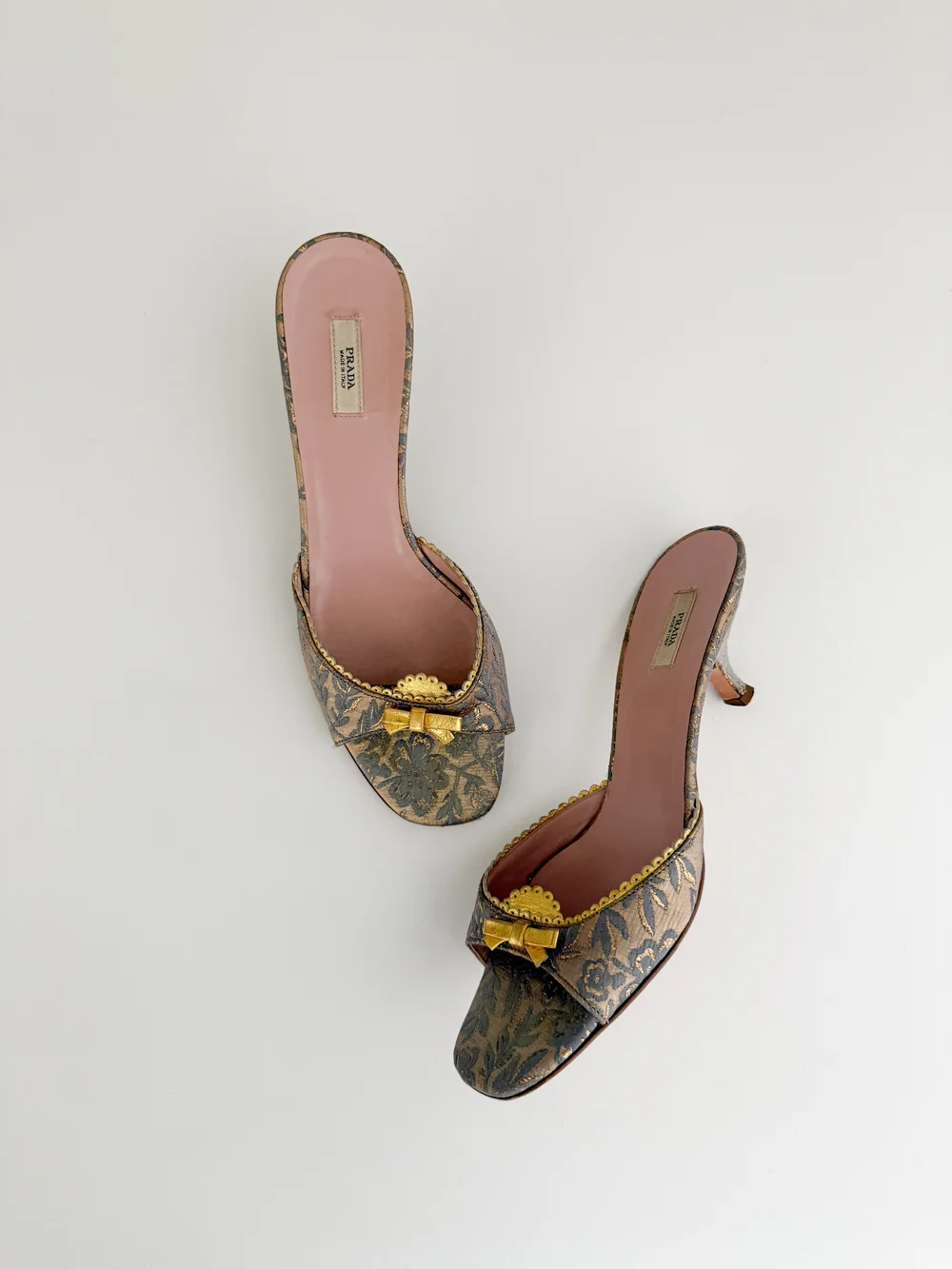 Prada Vintage Gilded Floral Sandal Heels (US 7.5 / IT 37.5