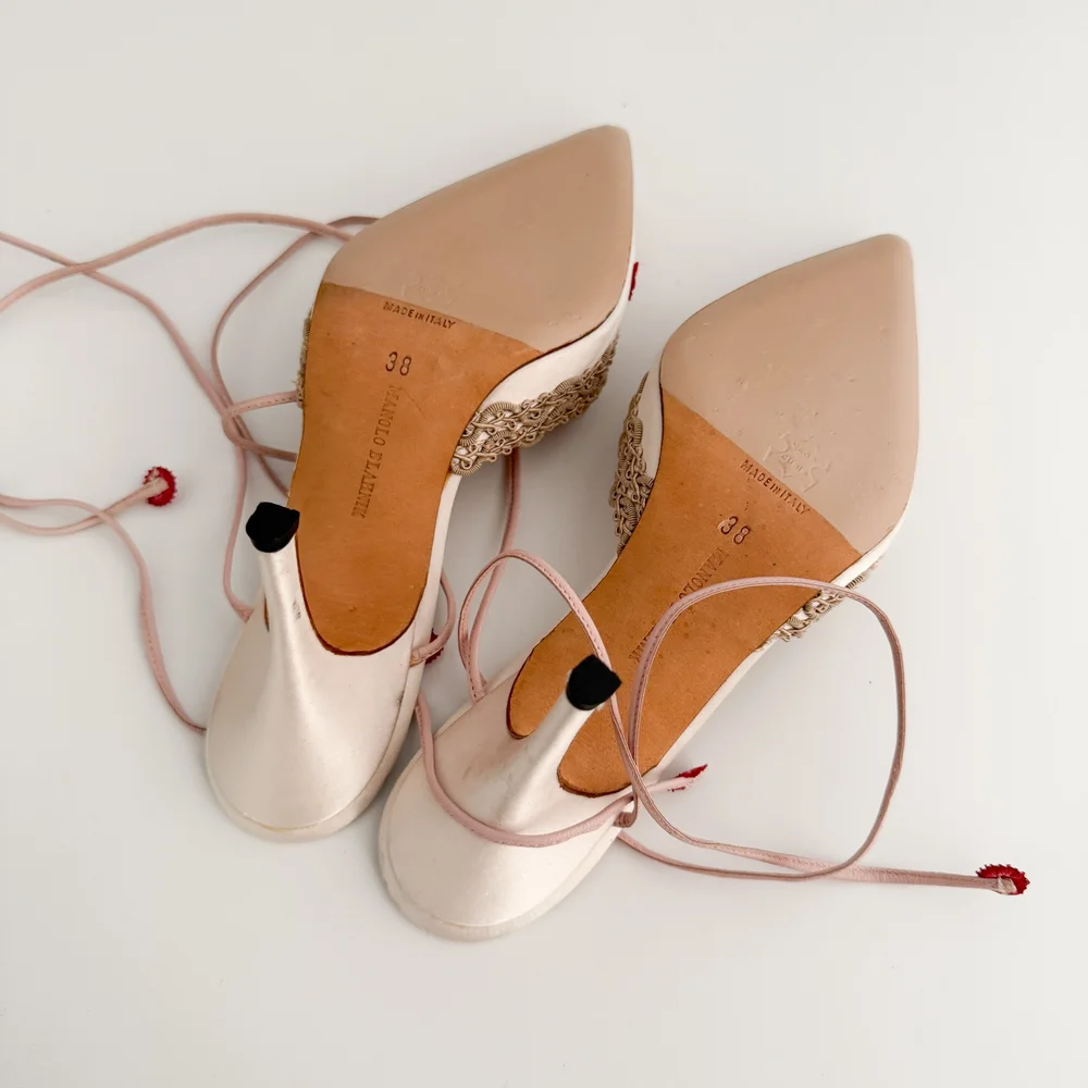 Manolo Blahnik Embellished Ankle Wrap Mule Heels (US 8 / IT