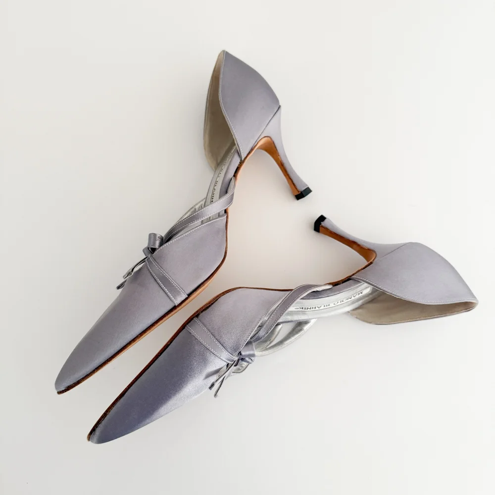 Manolo Blahnik Vintage Lavender Satin Bow Heels (US 7.5 / IT